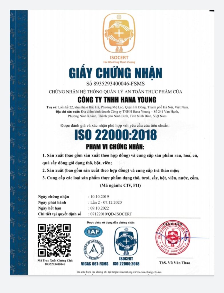 Sản xuất tại nhà máy đạt chuẩn ISO 22000: 2018